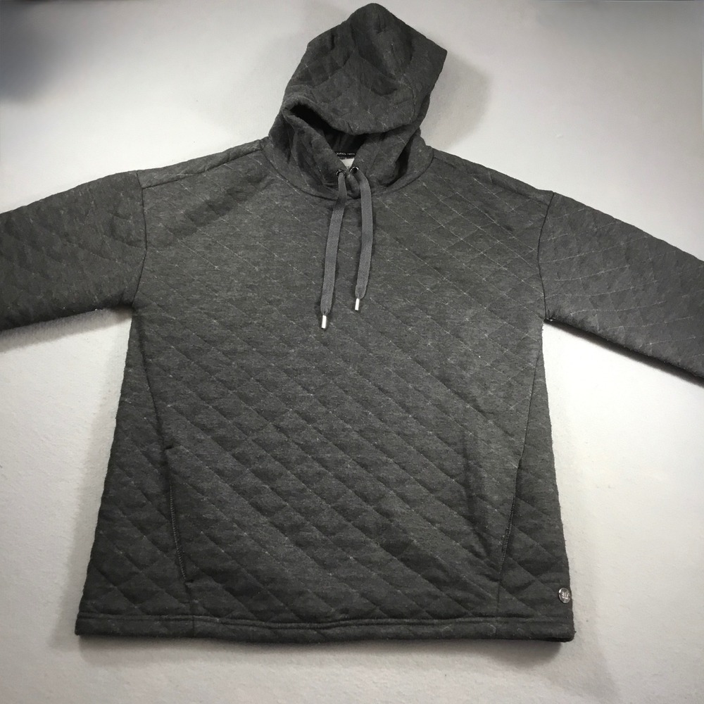 Jones New York Sport Womens Quilted Hoodie Gray Diamond Pullover Sweatshirt M